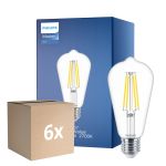 Confezione Multipack 6x Philips MASTER Value LED Bulbo E27 Edison Filamento Chiara 5.9W 806lm - 927 Bianco Molto Caldo | Miglior resa cromatica - Sostitutiva 60W