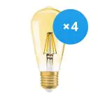 Confezione Multipack 4x Ledvance Vintage 1906 LED E27 Pera Chiara 6.5W 725lm - 824 Bianco Molto Caldo | Dimmerabile - Sostitua 55W